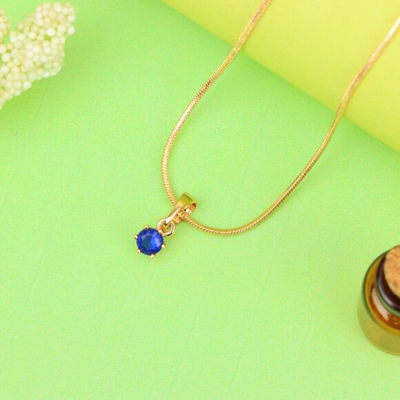 "Tiny Round Blue Pendant in Gold Finish for Delicate Everyday Style, XPPT1657 - Picture 11 of 13